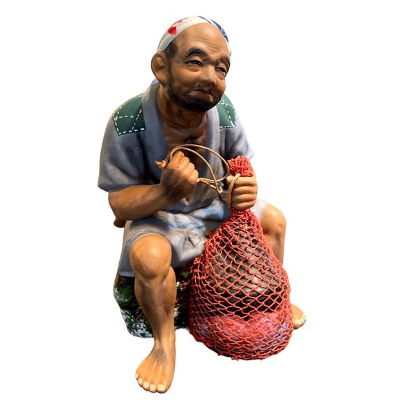 Vtg Hakata Uuraski Fisherman Doll with Net Japanese Figurine